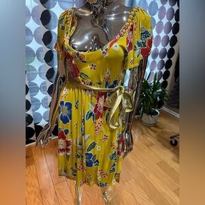 D&G Floral Yellow Mini Dress with Gold Accents